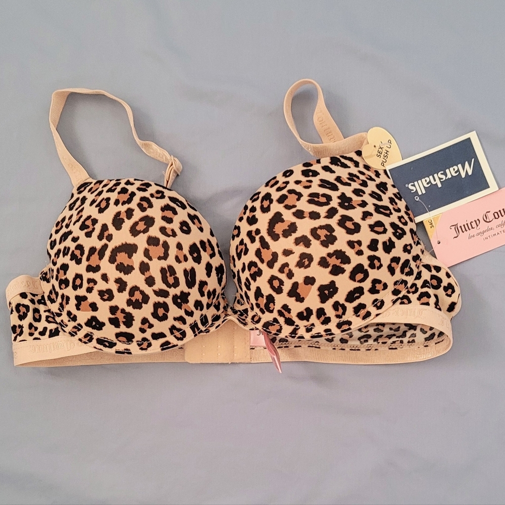 Juicy Couture Leopard Print Push-Up Bra - Beige with Brown & Black Spots (76)
